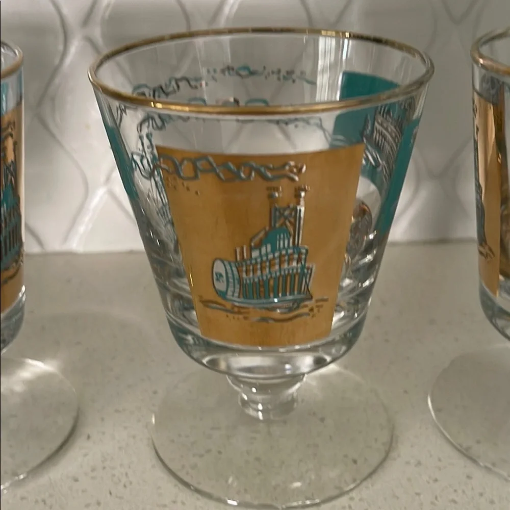 Libbey Vintage Gold and Teal “Southern Comfort” Drinkware Set
